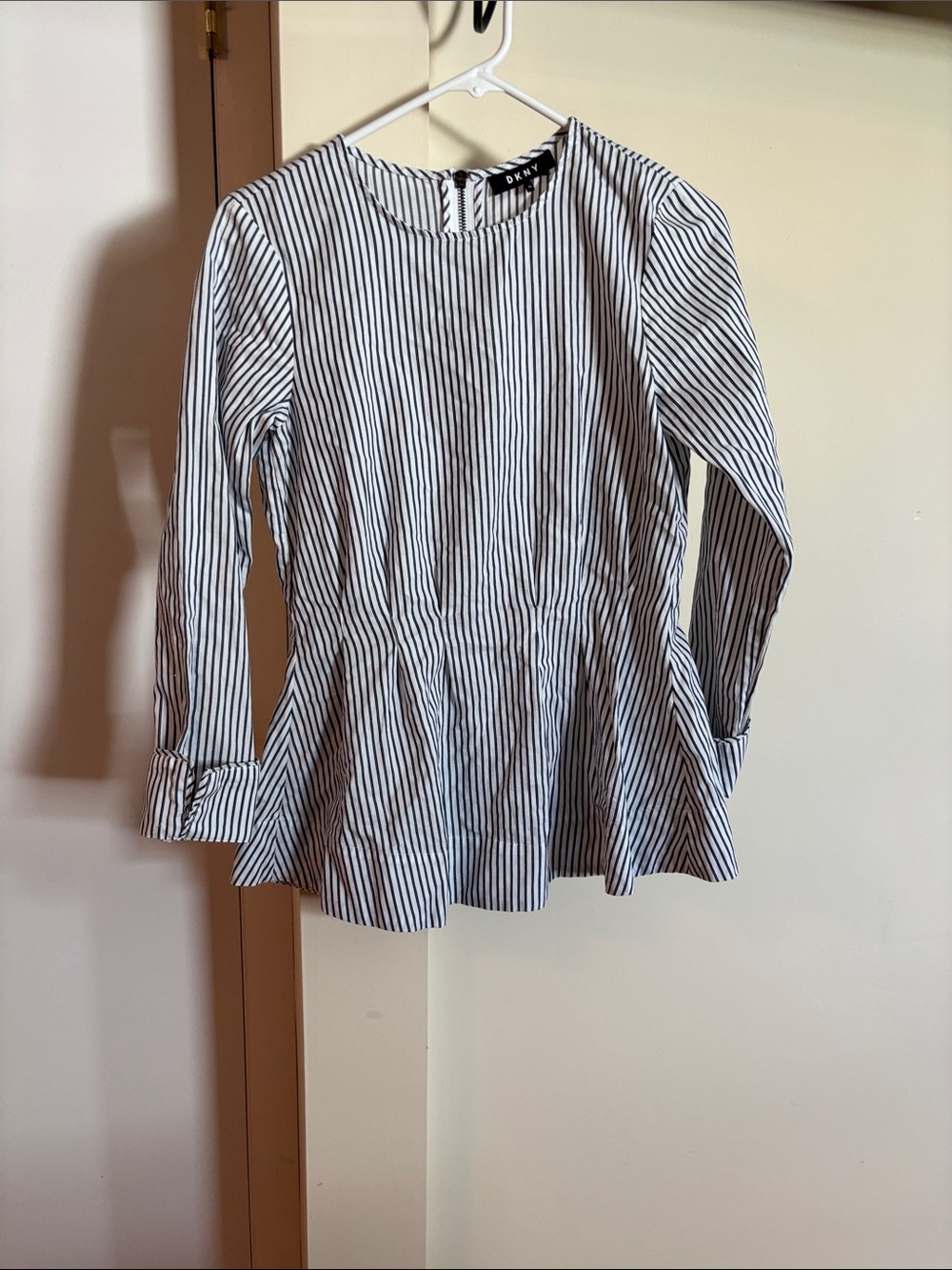 DKNY Blue & White Striped Peplum Top
